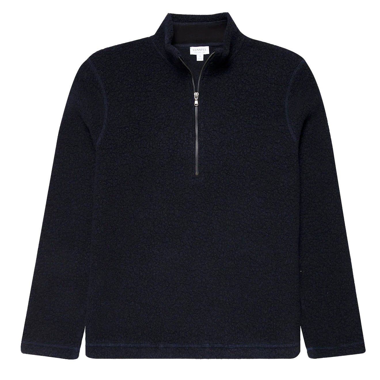 Sunspel Wool Fleece Zip Neck Navy - The Sporting Lodge