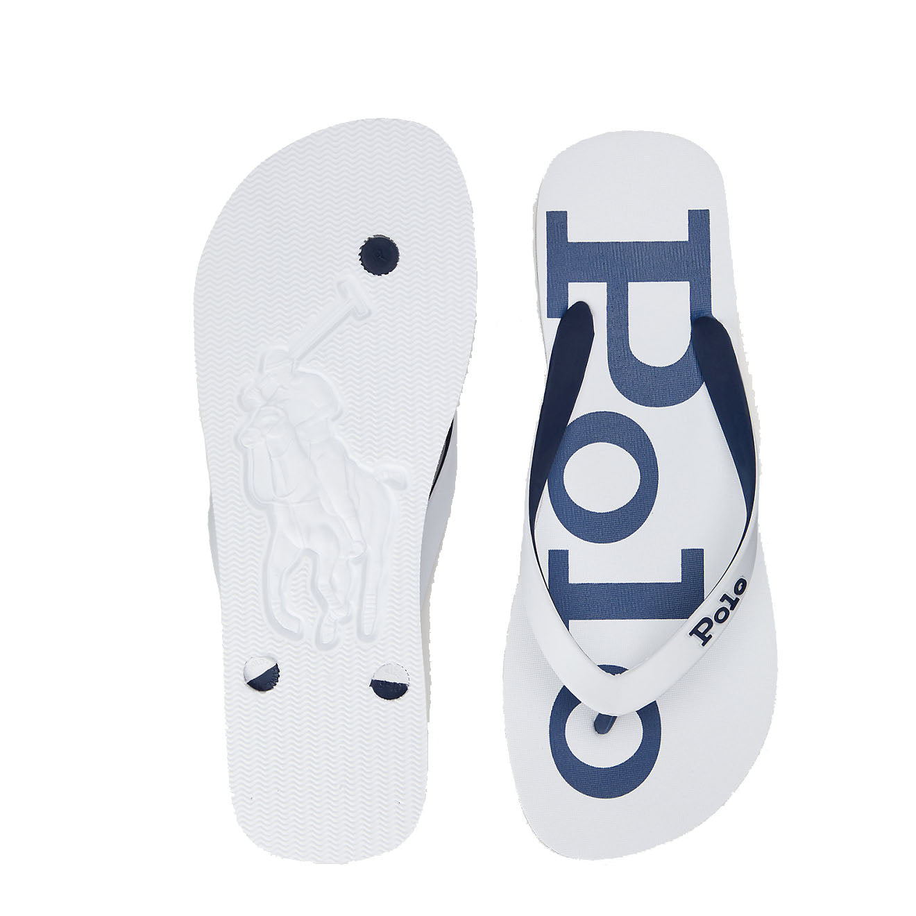 Polo Ralph Lauren Bolt Logo Flip-Flop White / Newport Navy - The Sporting Lodge