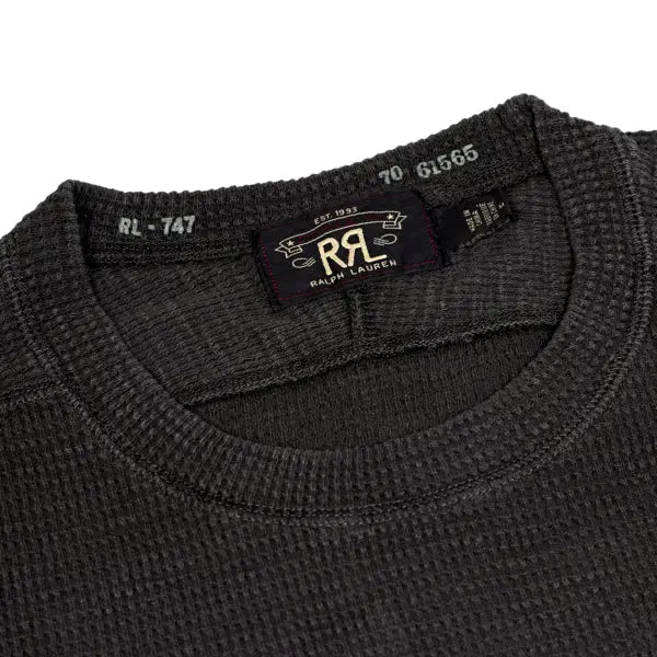 RRL by Ralph Lauren Textured Crew Neck L/S T-Shirt Faded Black Canvas - The Sporting Lodge