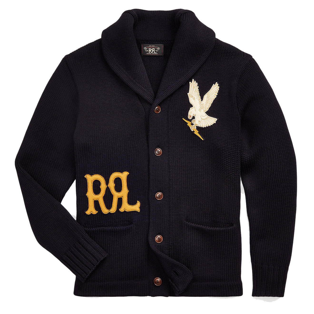 RRL by Ralph Lauren Appliqued Wool Cardigan Navy - The Sporting Lodge