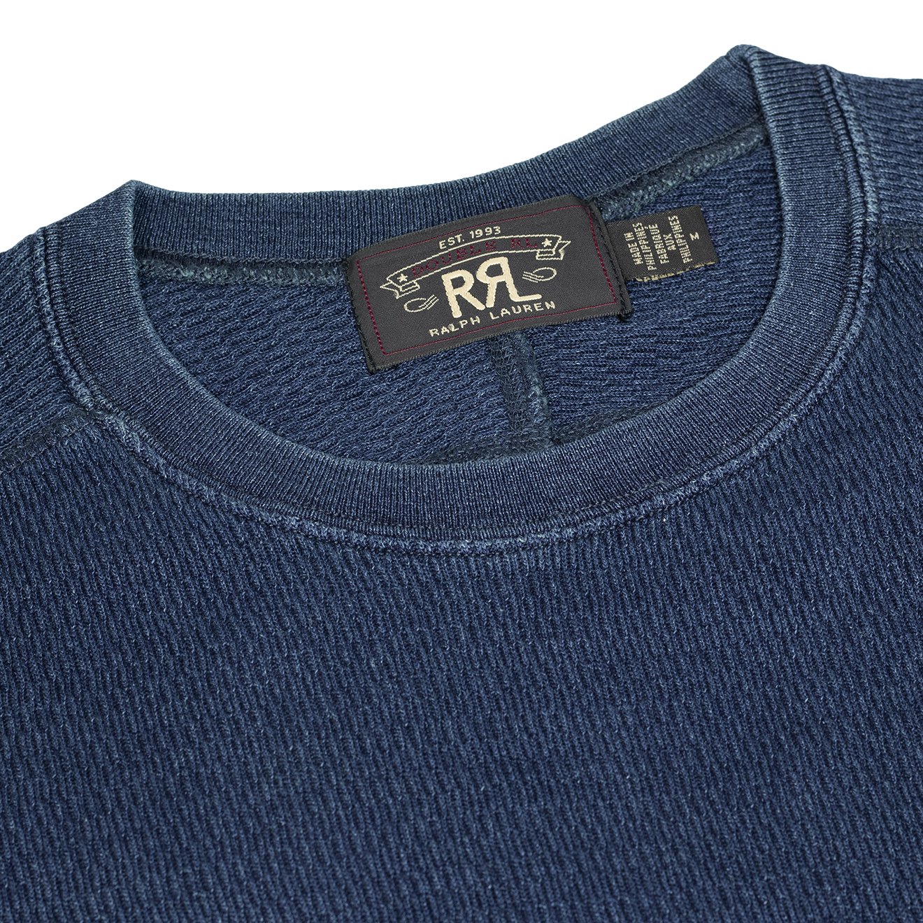 RRL by Ralph Lauren Jacquard-Knit Crew Neck L/S T-Shirt Rinsed Blue Indigo - The Sporting Lodge
