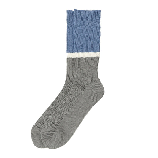 Rototo Bicolor Ribbed Crew Socks Light Blue / Dark Gray - The Sporting Lodge
