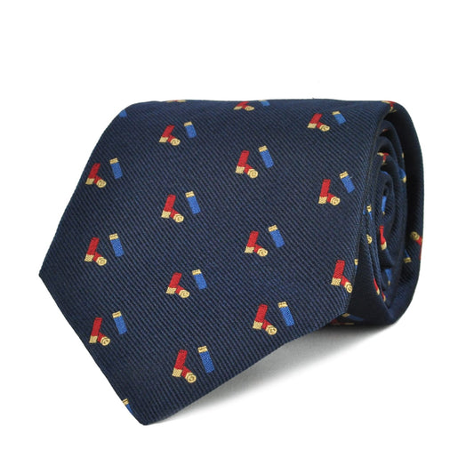 Sporting Lodge Woven Silk Mini Shotgun Cartridges Tie Navy - The Sporting Lodge