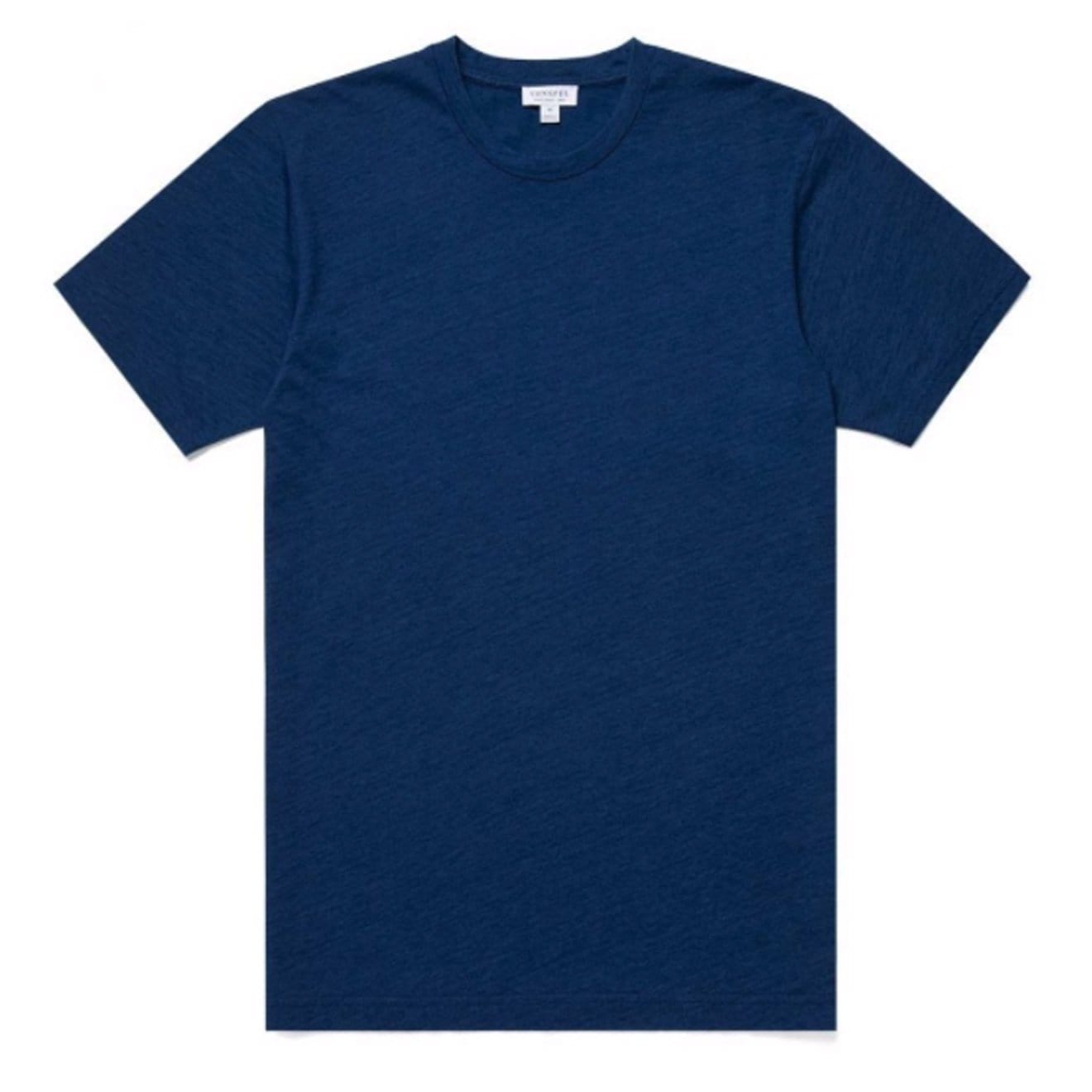 Sunspel Indigo Dyed Cotton Riviera T-Shirt Real Indigo - The Sporting Lodge