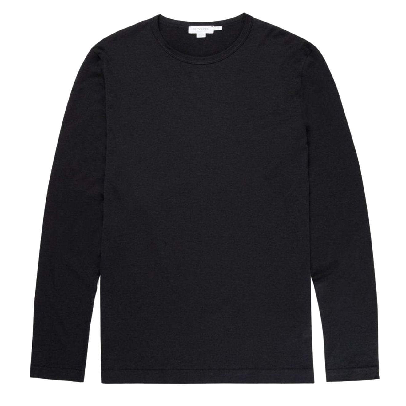 Sunspel Long Sleeve Crew Neck T-Shirt Black - The Sporting Lodge