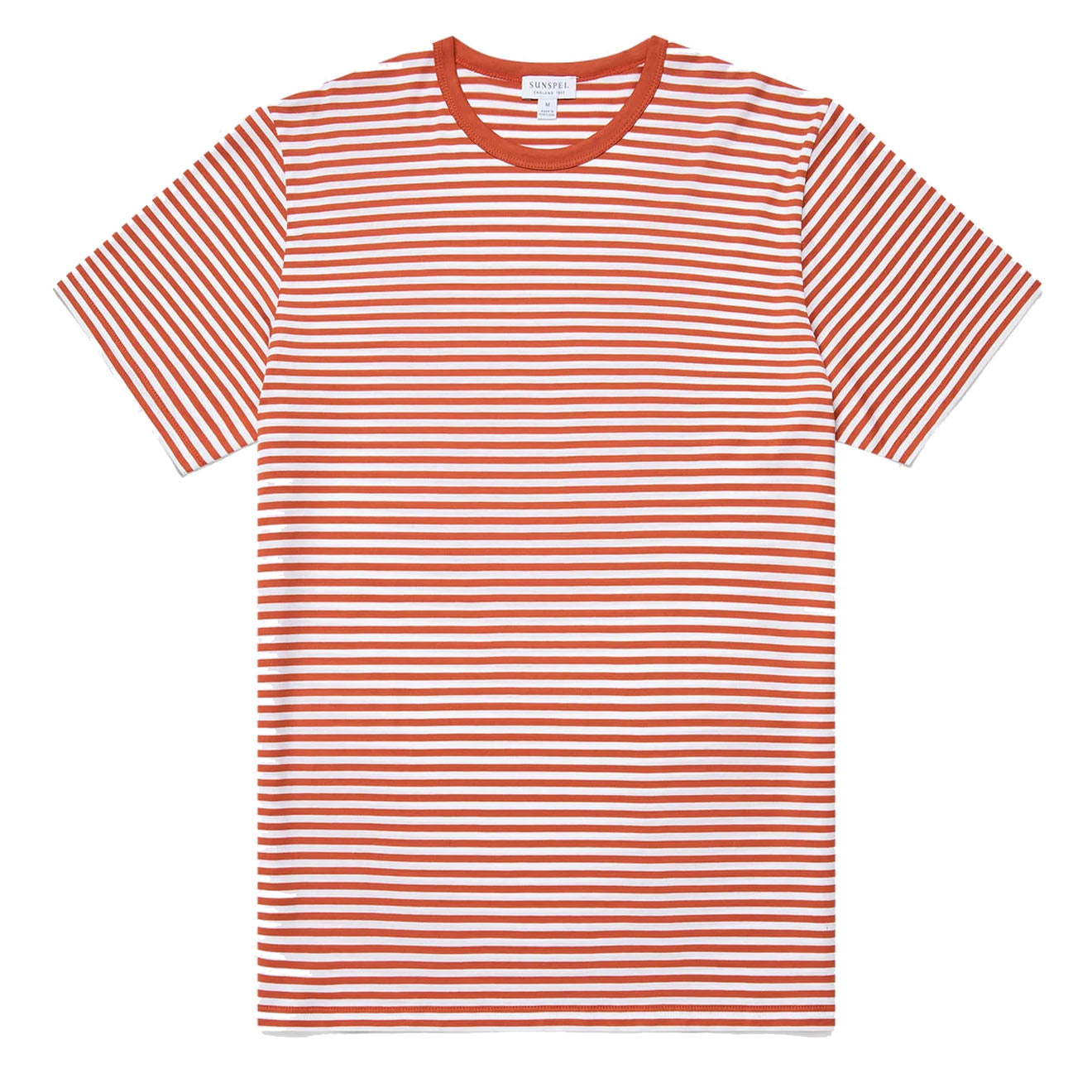 Sunspel S/S Crew Neck T-Shirt White / Burnt Sienna English Stripe - The Sporting Lodge