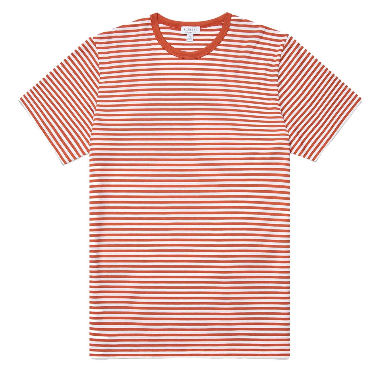 Sunspel S/S Crew Neck T-Shirt White / Burnt Sienna English Stripe - The Sporting Lodge