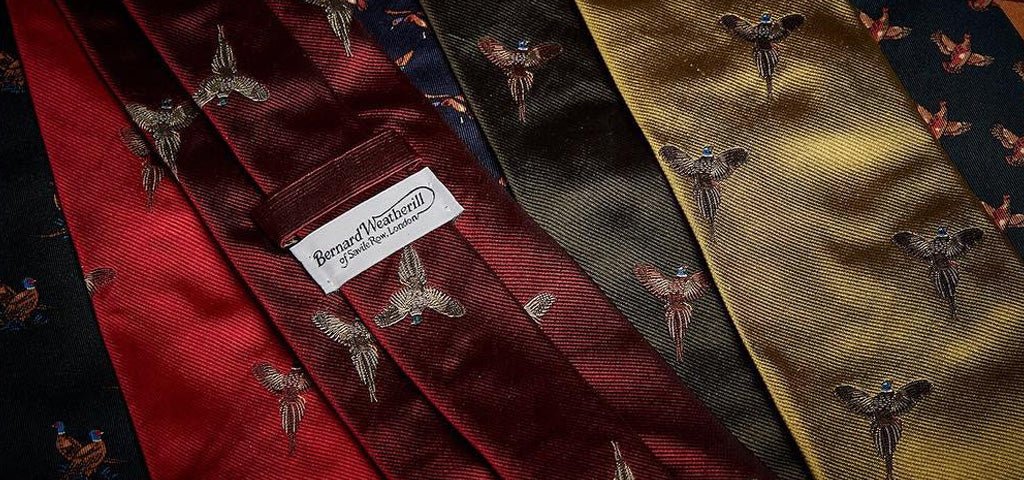 Bernard Weatherill silk ties featuring pheasant motifs. Luxurious and stylish accessories, perfect for adding a touch of elegance to any outfit.