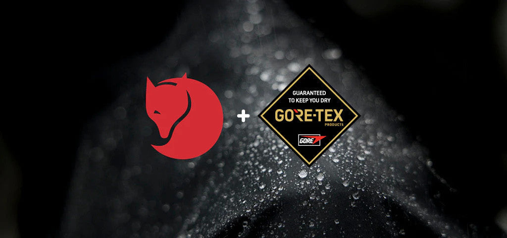 Fjallraven and GORE-TEX logos on waterproof shell fabric highlighting next generation ePE membrane performance
