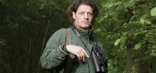 Marco Pierre White, celebrity chef game shooting with hunting binoculars