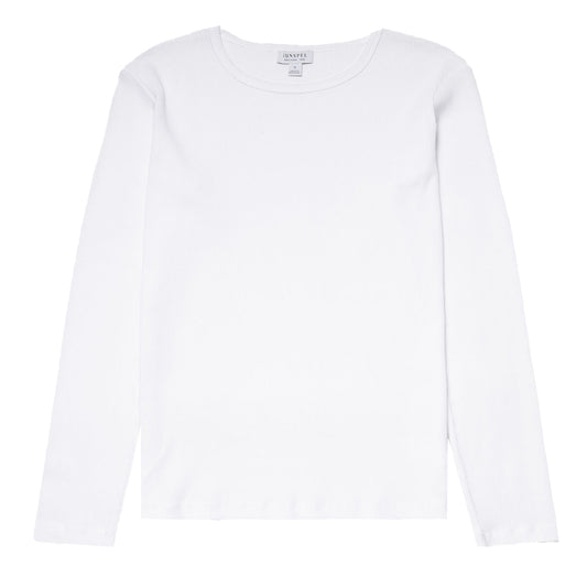 Sunspel Womens Ribbed Long Sleeve T-Shirt White - The Sporting Lodge