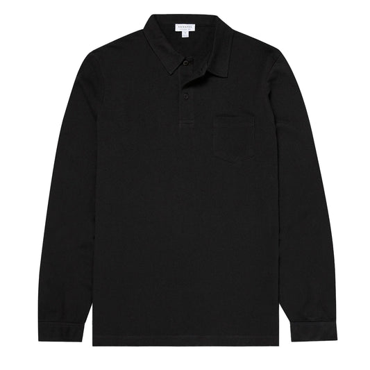 Sunspel Long Sleeve Riviera Polo Black - The Sporting Lodge