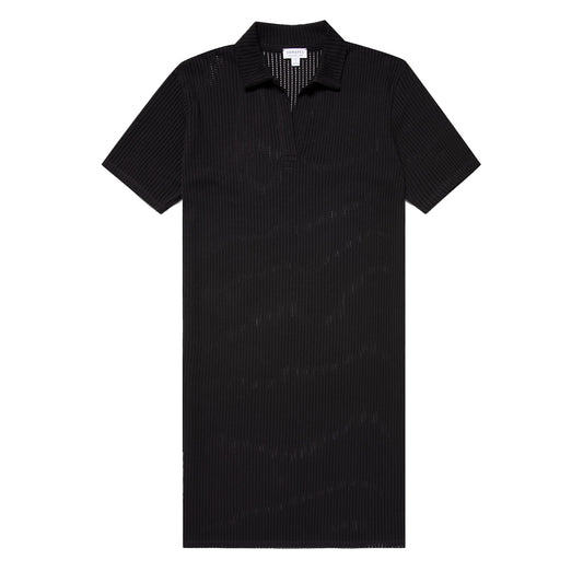 Sunspel Womens Lace Mesh Polo Dress Black - The Sporting Lodge