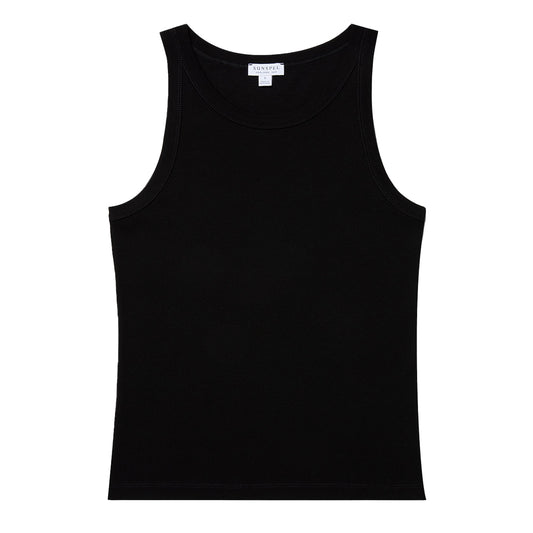 Sunspel Womens Ribbed Tank Top Black - The Sporting Lodge