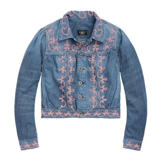 RRL by Ralph Lauren Womens Martine Trucker Jacket Blue / Pink - The Sporting Lodge