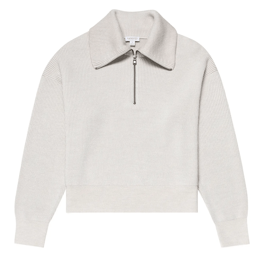 Sunspel Womens Ribbed Half Zip Jumper Ecru - The Sporting Lodge