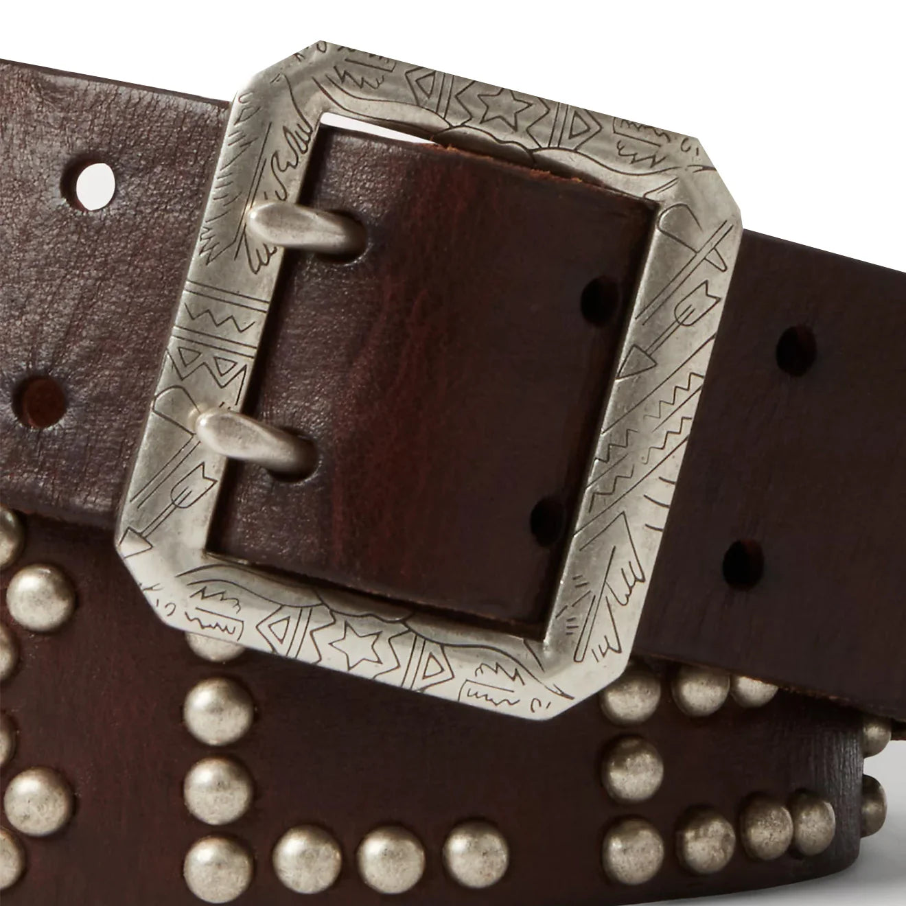 RRL by Ralph Lauren Studded-Logo Leather Belt Dark Brown - The Sporting Lodge