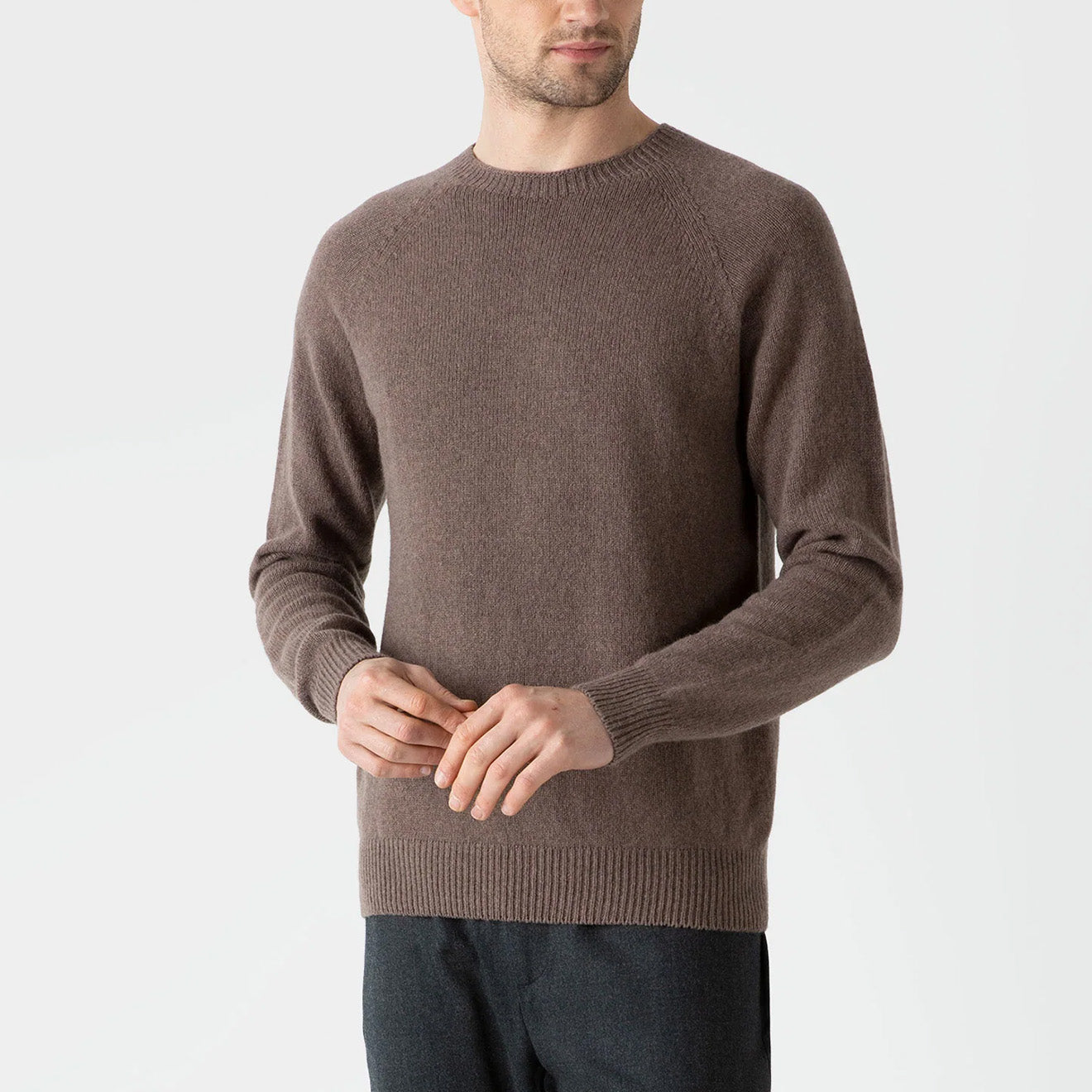 Sunspel Lambswool Crew Neck Knit Cedar - The Sporting Lodge