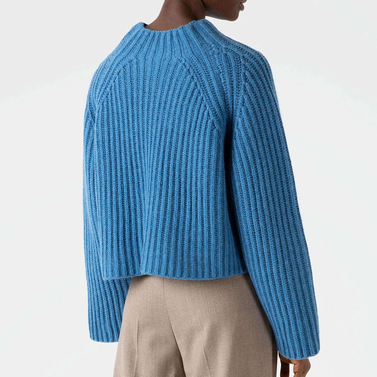 Sunspel Womens Lambswool Chunky Funnel Neck Jumper Blue Jean - The Sporting Lodge