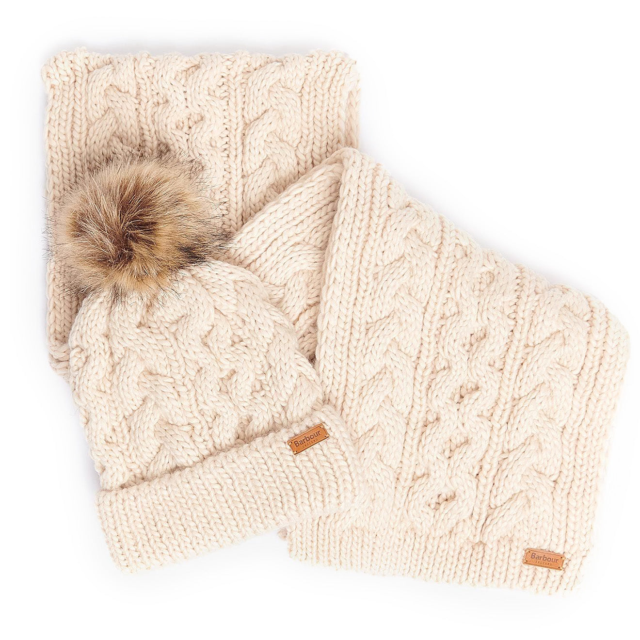 Barbour Womens Penshaw Beanie Scarf Gift Set Blush Pink