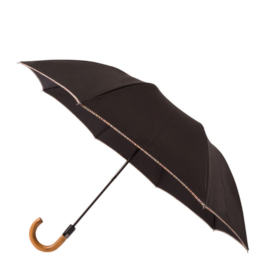 Paul Smith Signature Stripe Compact Umbrella with Crook Wooden Handle Black - Black / ONE SIZE / 92 - The Sporting Lodge