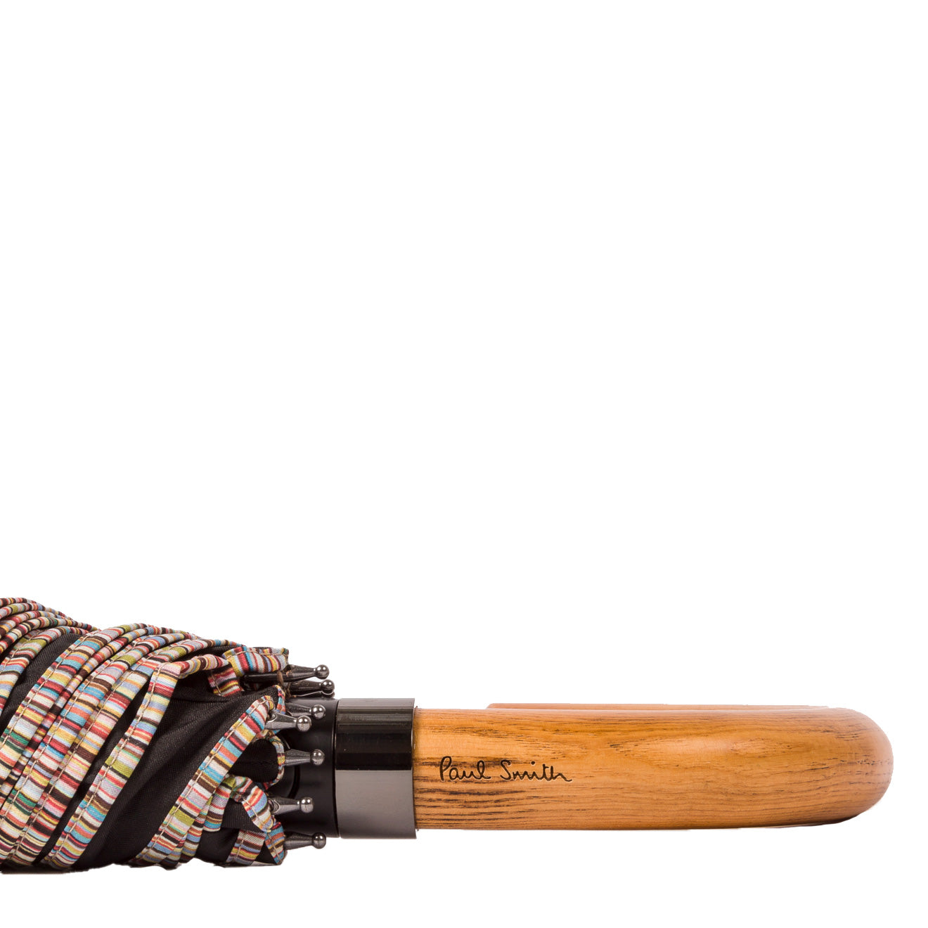 Paul Smith Signature Stripe Compact Umbrella with Crook Wooden Handle Black - Black / ONE SIZE / 92 - The Sporting Lodge