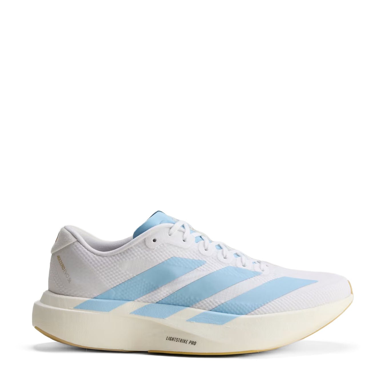 Adidas Adizero Evo SL Woven Trainer Cloud White / Clear Blue / Matte Gold - The Sporting Lodge