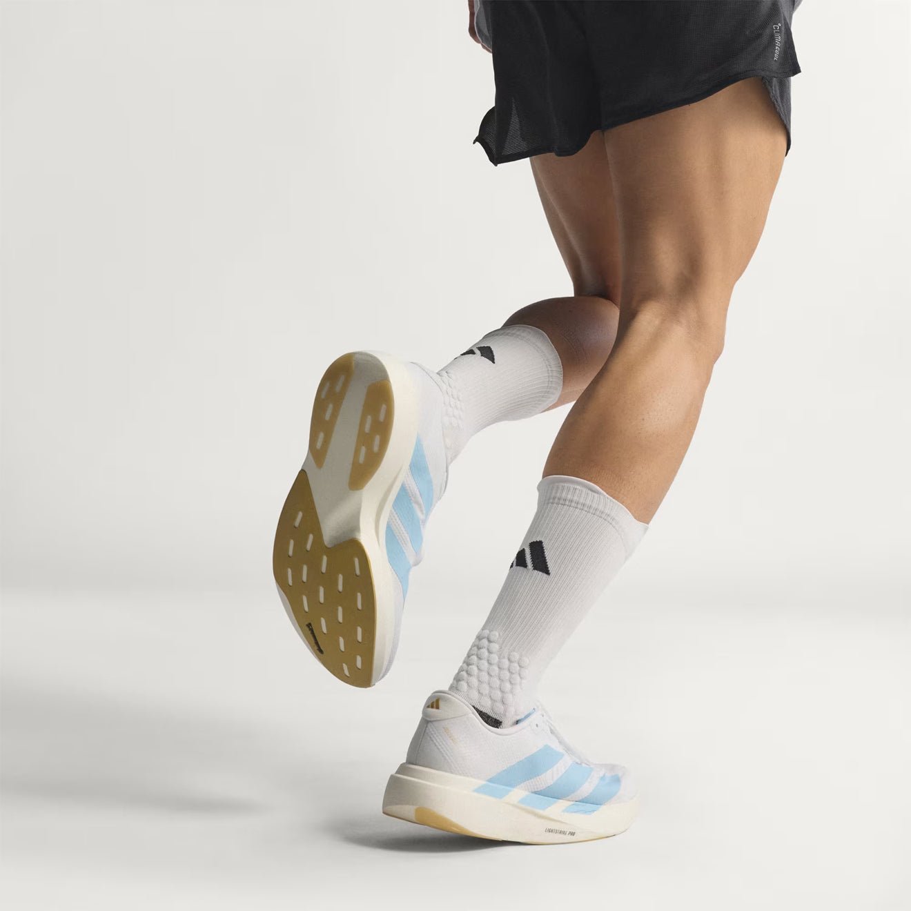Adidas Adizero Evo SL Woven Trainer Cloud White / Clear Blue / Matte Gold - The Sporting Lodge