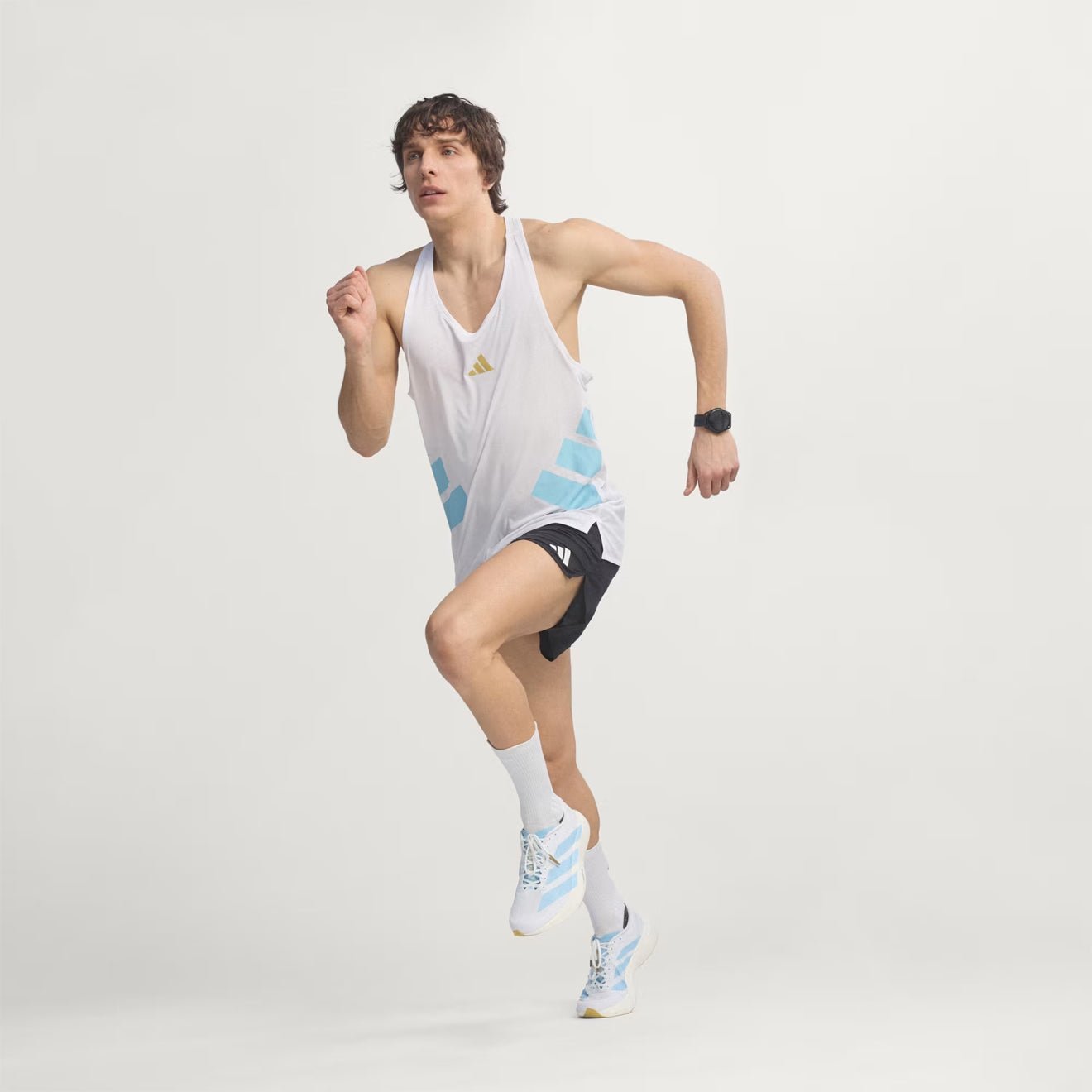 Adidas Adizero Evo SL Woven Trainer Cloud White / Clear Blue / Matte Gold - The Sporting Lodge
