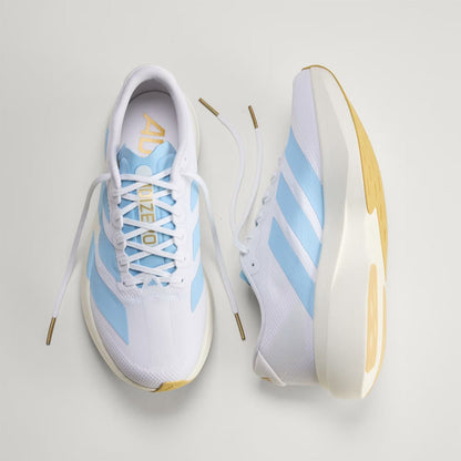 Adidas Adizero Evo SL Woven Trainer Cloud White / Clear Blue / Matte Gold - The Sporting Lodge