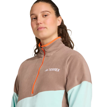 Adidas Terrex Womens MT Fleece Anorak Trace Brown / Semi Flash Aqua / Semi Impact Orange