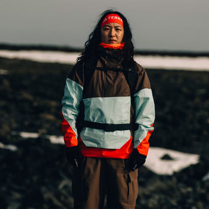 Adidas Terrex Womens Xploric 2.5L Climaproof Anorak Earth Strata / Semi Flash Aqua / Semi Impact Orange