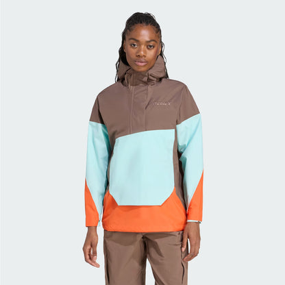 Adidas Terrex Womens Xploric 2.5L Climaproof Anorak Earth Strata / Semi Flash Aqua / Semi Impact Orange