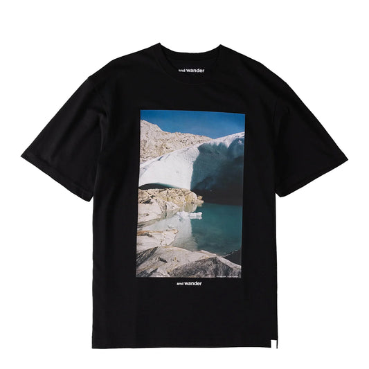 And Wander Gracier Printed T-Shirt Black - The Sporting Lodge