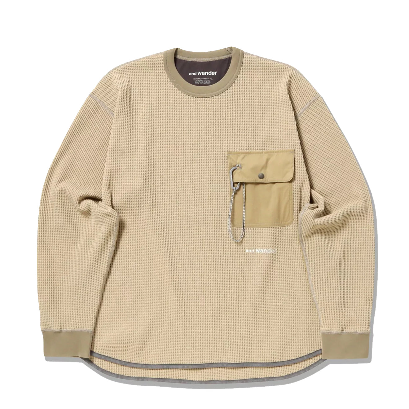 And Wander Pe Waffle Long Sleeve T Beige
