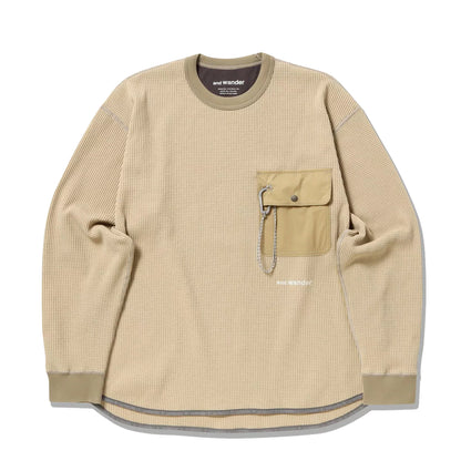 And Wander Pe Waffle Long Sleeve T Beige