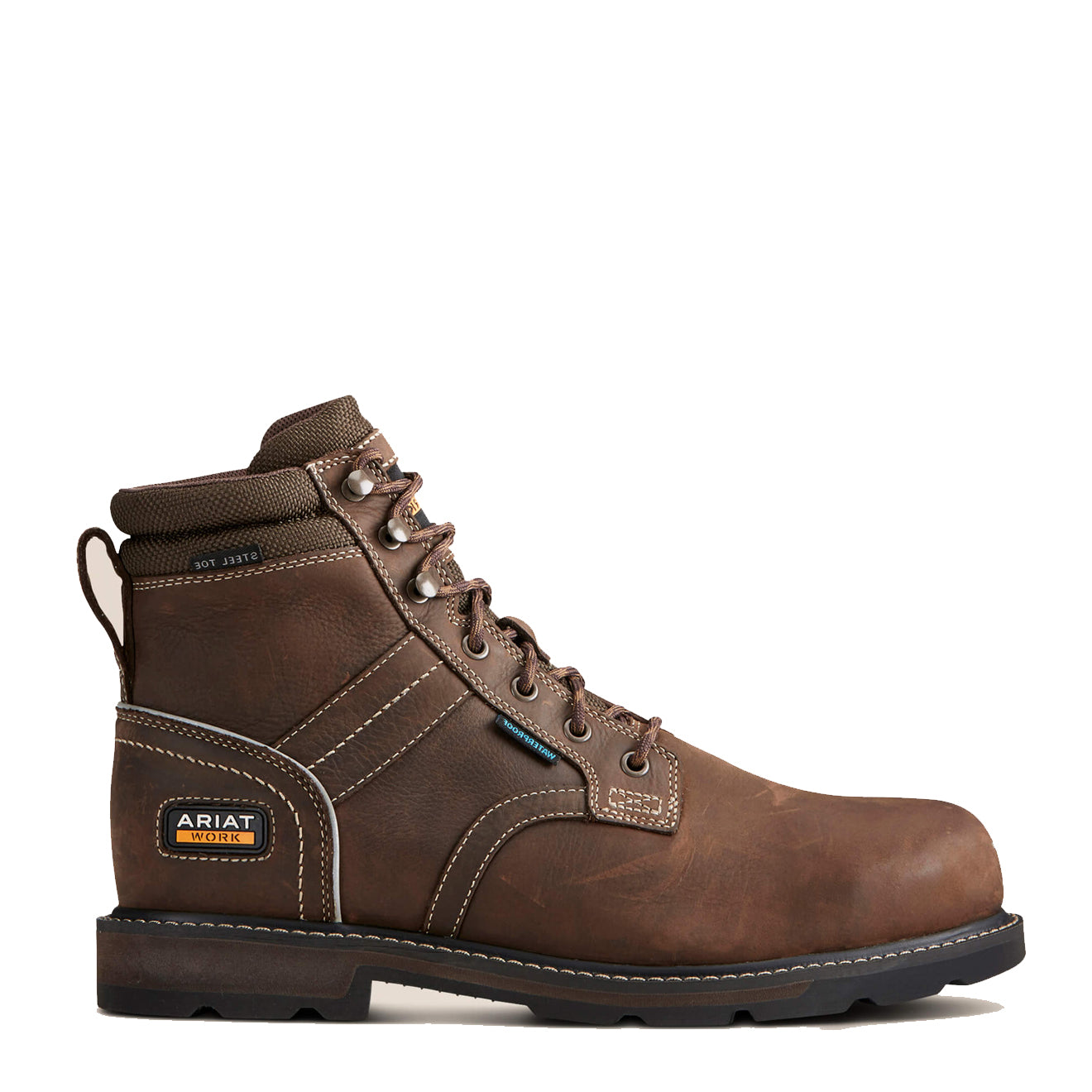 Ariat Groundbreaker 6-Inch Lace Steel Toe Waterproof Work Boot Dark Brown - The Sporting Lodge