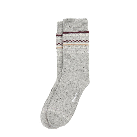 Barbour Anaise Fair Isle Sock Light Grey/Cabernet - The Sporting Lodge