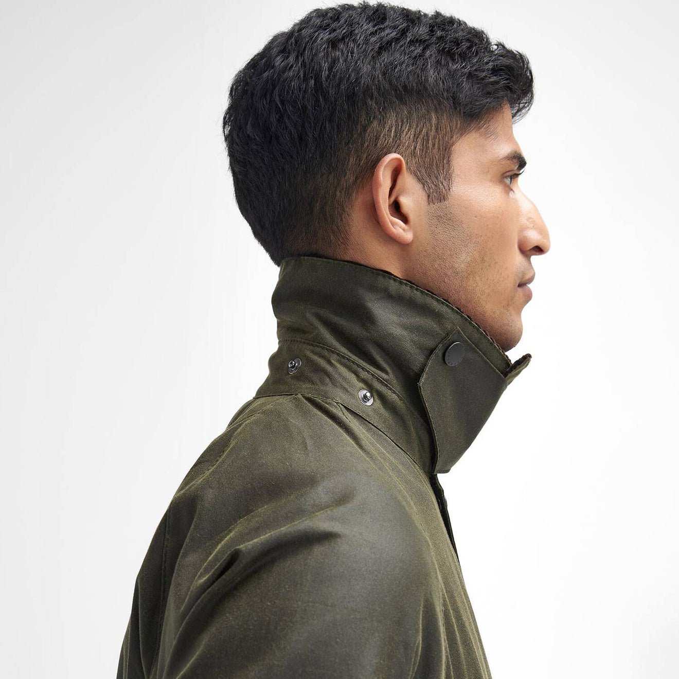 Barbour Beaufort Wax Jacket Archive Olive side profile view