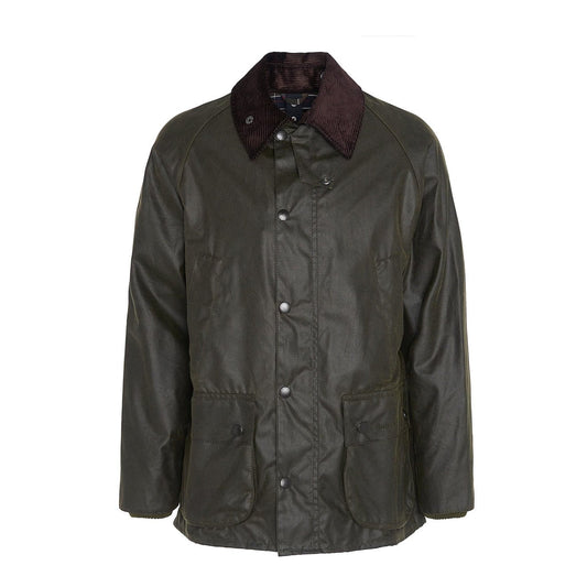 Barbour Bedale Wax Jacket Archive Olive men’s full front view with cord collar and press stud fastening
