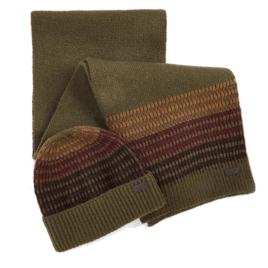 Barbour Branton Beanie & Scarf Gift Set Army Green - The Sporting Lodge
