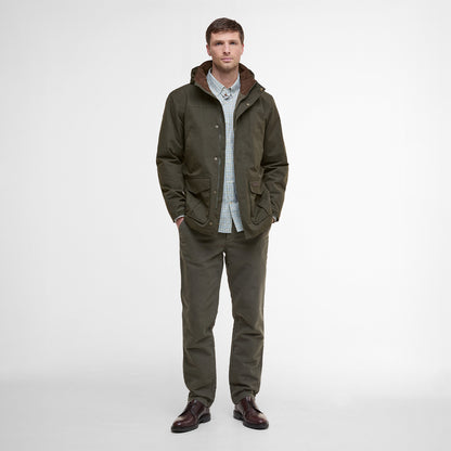 Barbour Brockstone Jacket Dark Olive men’s full model view showing fit and styling