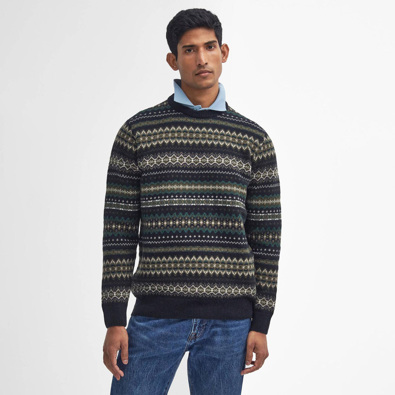 Barbour Case Fair Isle Crew Neck Sweater Black Marl