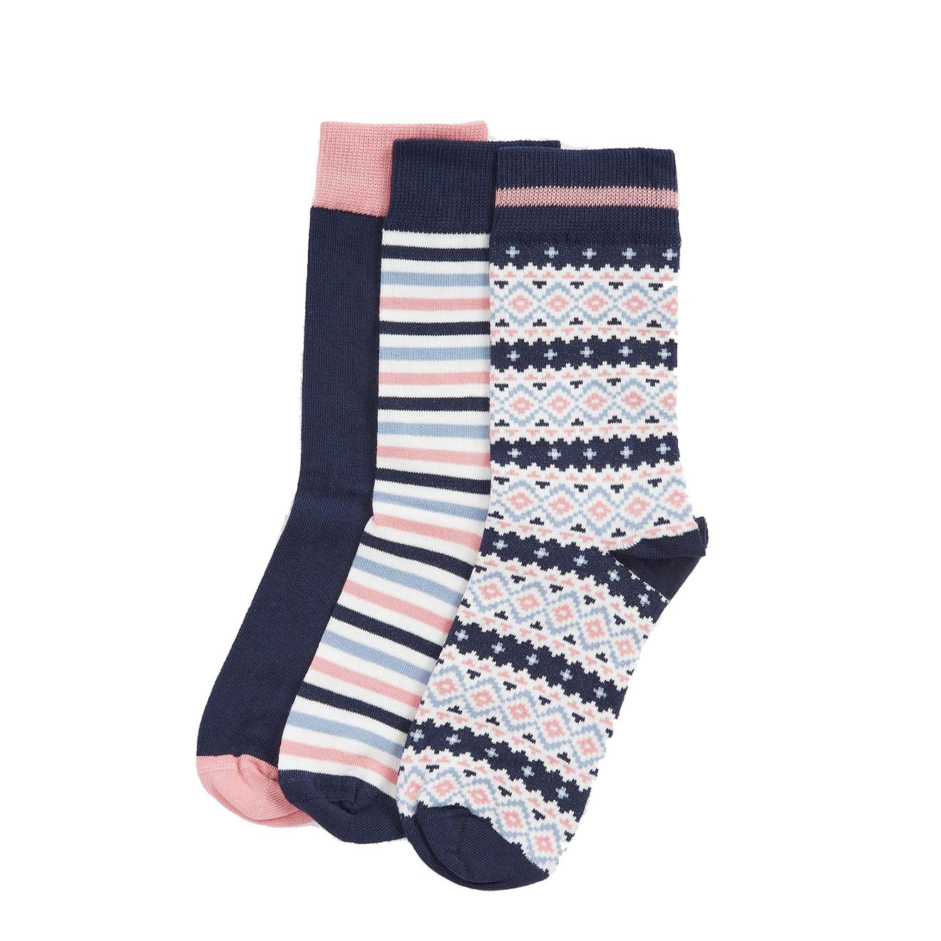 Barbour Claudia Fair Isle Sock Gift Set Pink/Navy - The Sporting Lodge