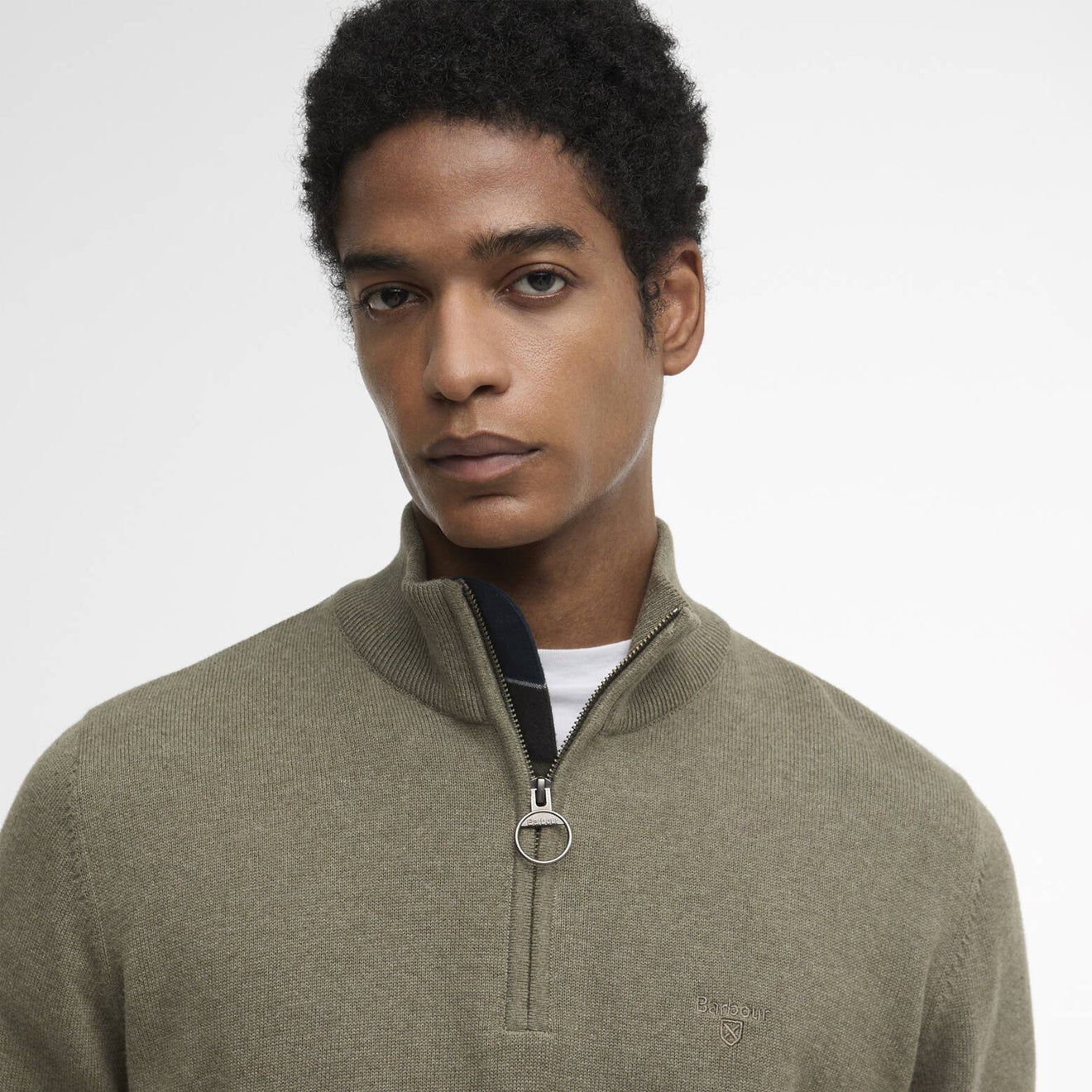 Barbour Cotton Quarter - Zip Jumper Smokey Olive - The Sporting Lodge