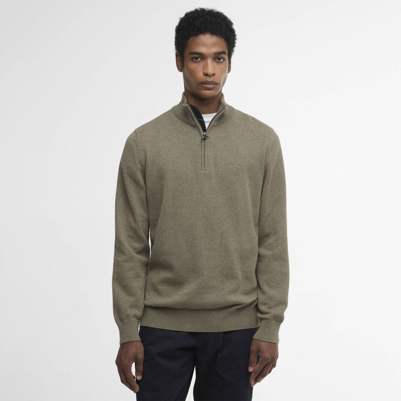 Barbour Cotton Quarter - Zip Jumper Smokey Olive - The Sporting Lodge