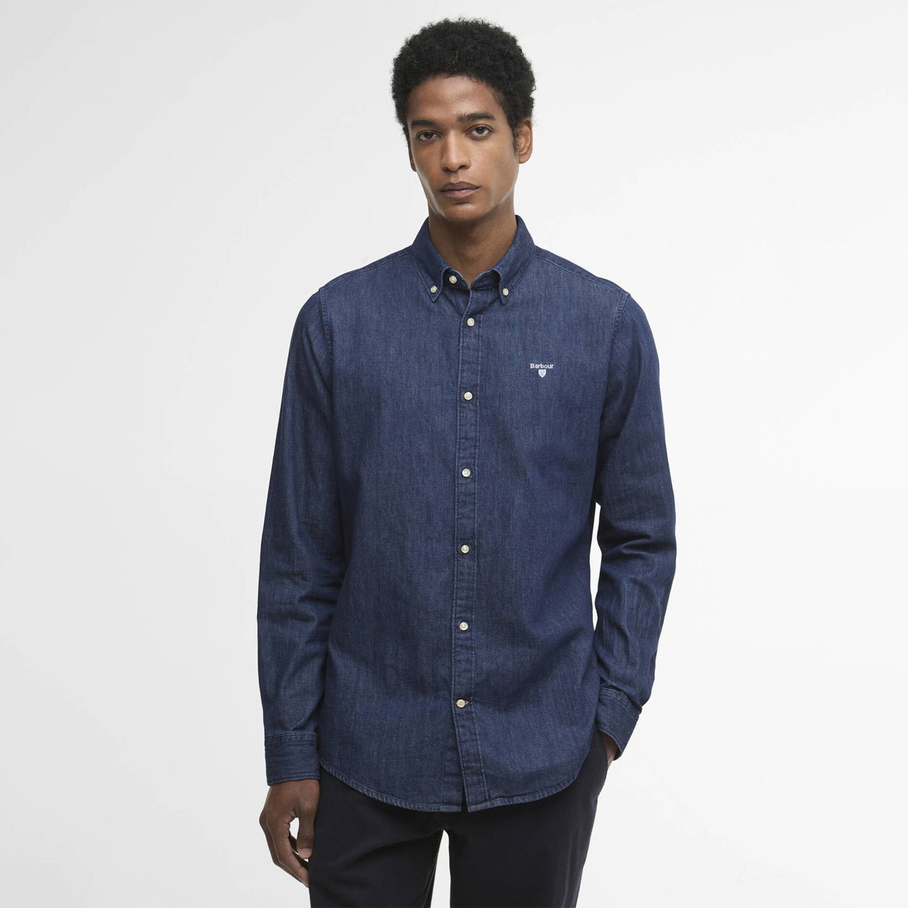 Barbour Denim Crest Tailored L/S Shirt Indigo - The Sporting Lodge