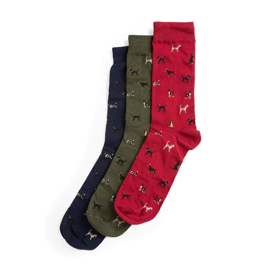Barbour Dog Sock Gift Set Navy / Red / Green