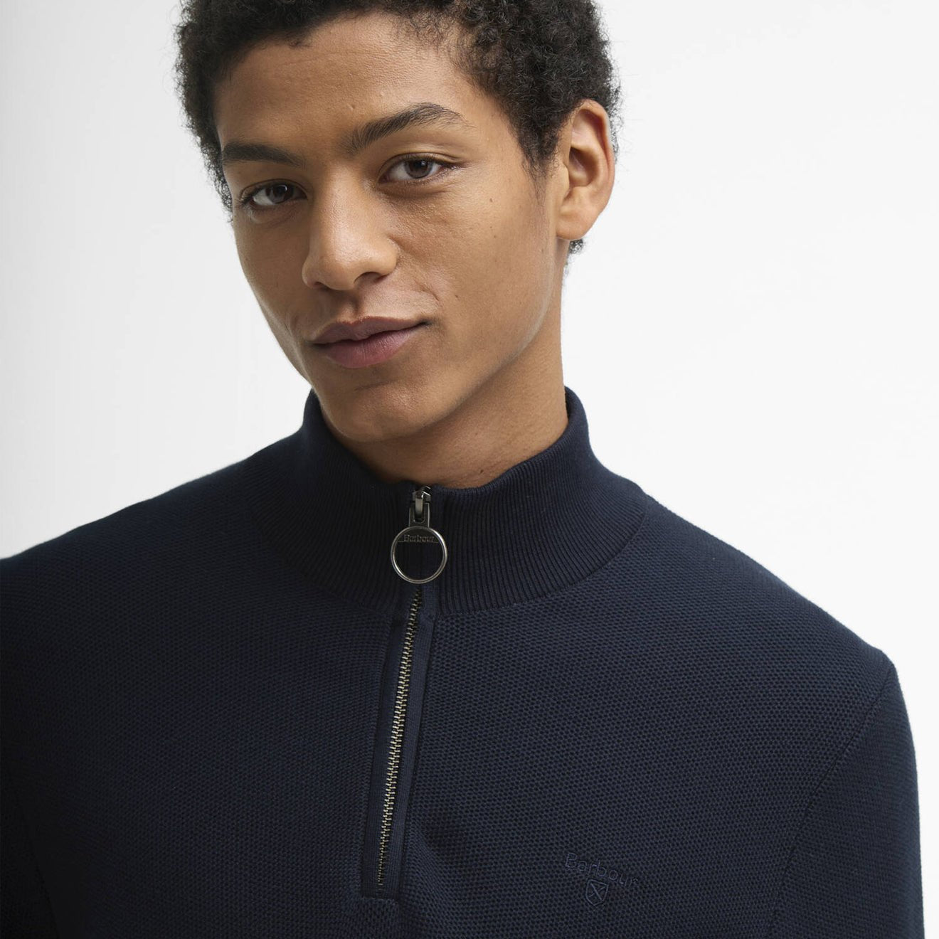 Barbour Essential Honeycomb Quarter-Zip Jumper Navy - The Sporting Lodge
