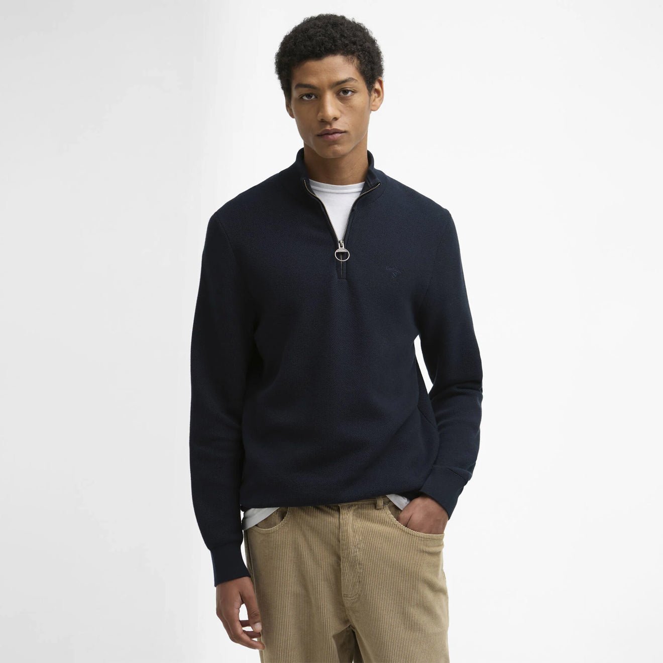 Barbour Essential Honeycomb Quarter-Zip Jumper Navy - The Sporting Lodge